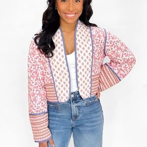 Boutique Reversible Blue & Pink Floral Quilted Jacket